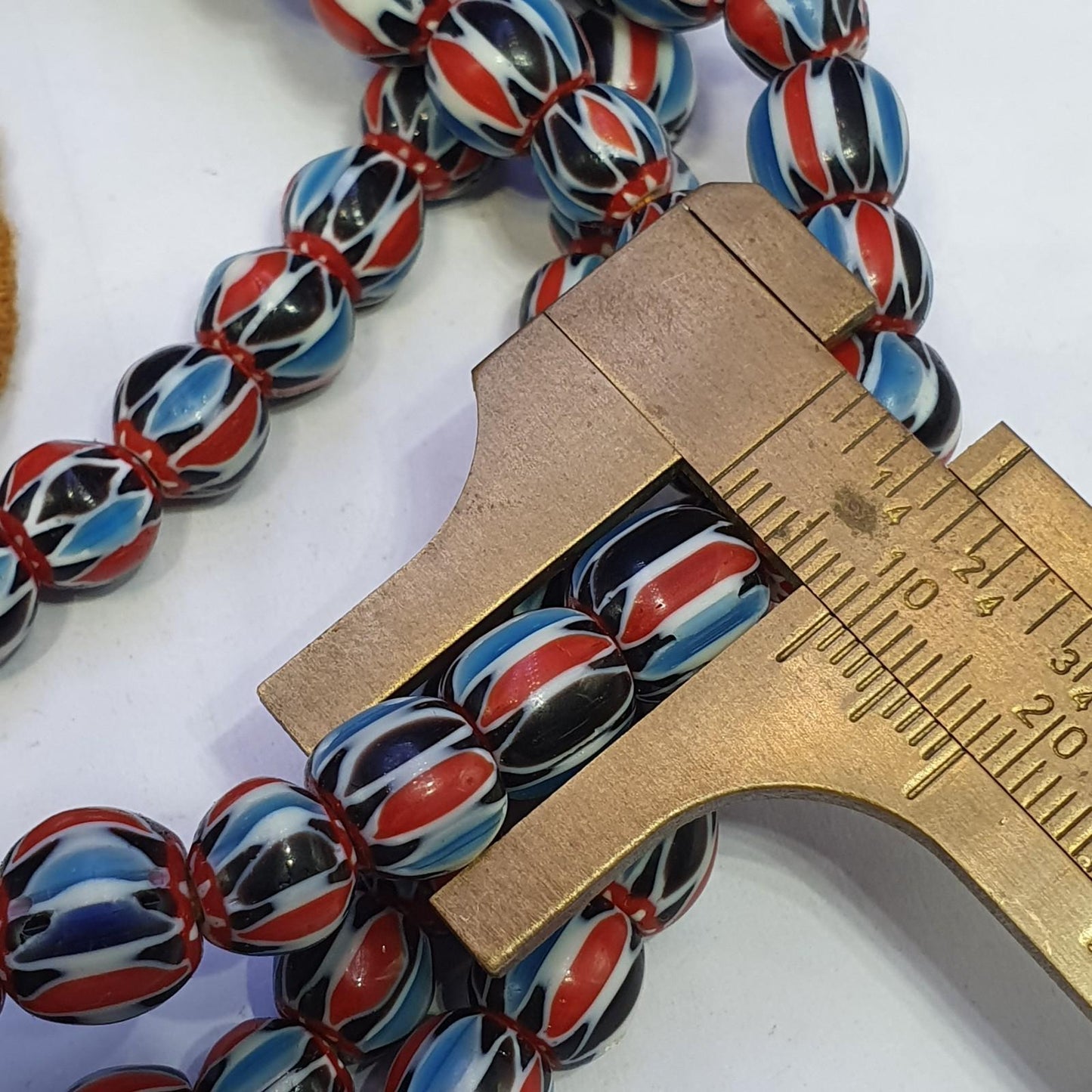 Multicolor venetian inspired glass beads 9mm blue red chevron beads necklace