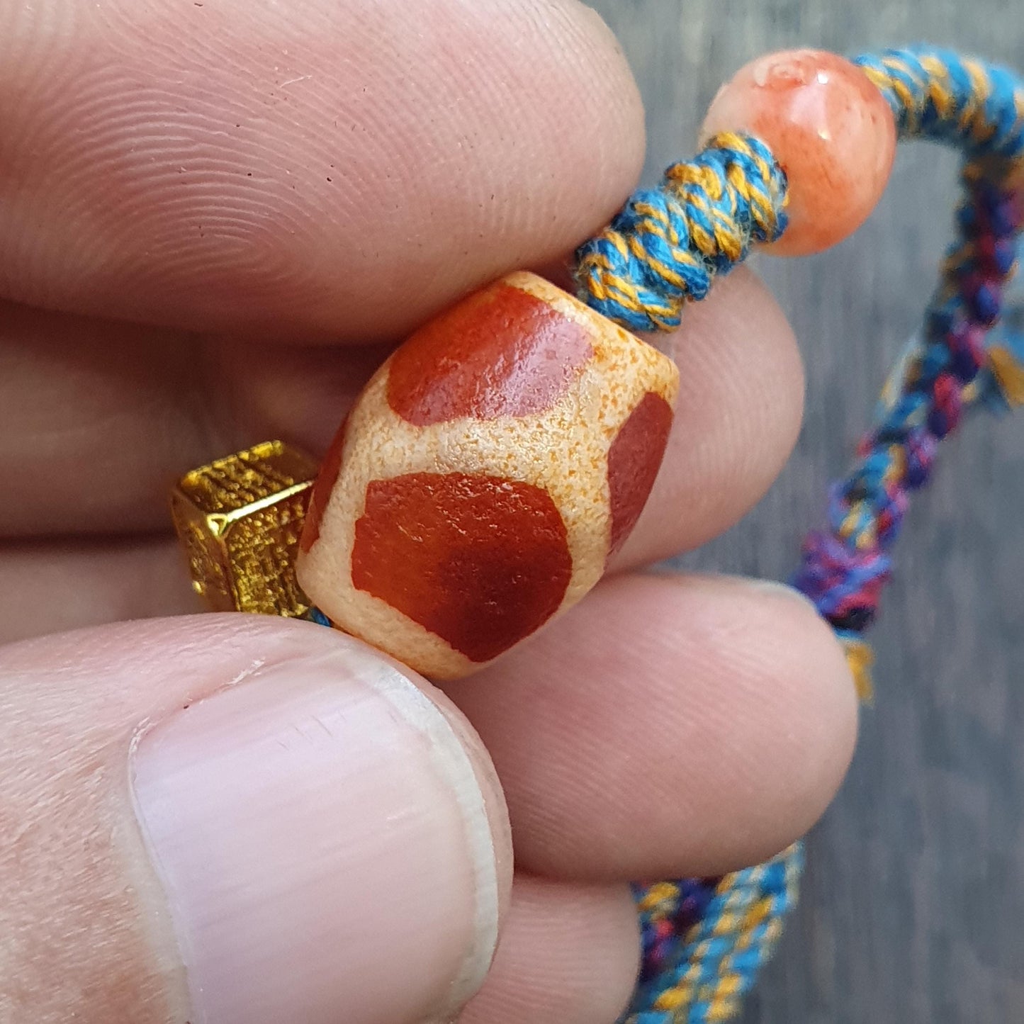 Handmade 6 eyes dzi bead bracelet multicolor cord - spiritual beads bracelet