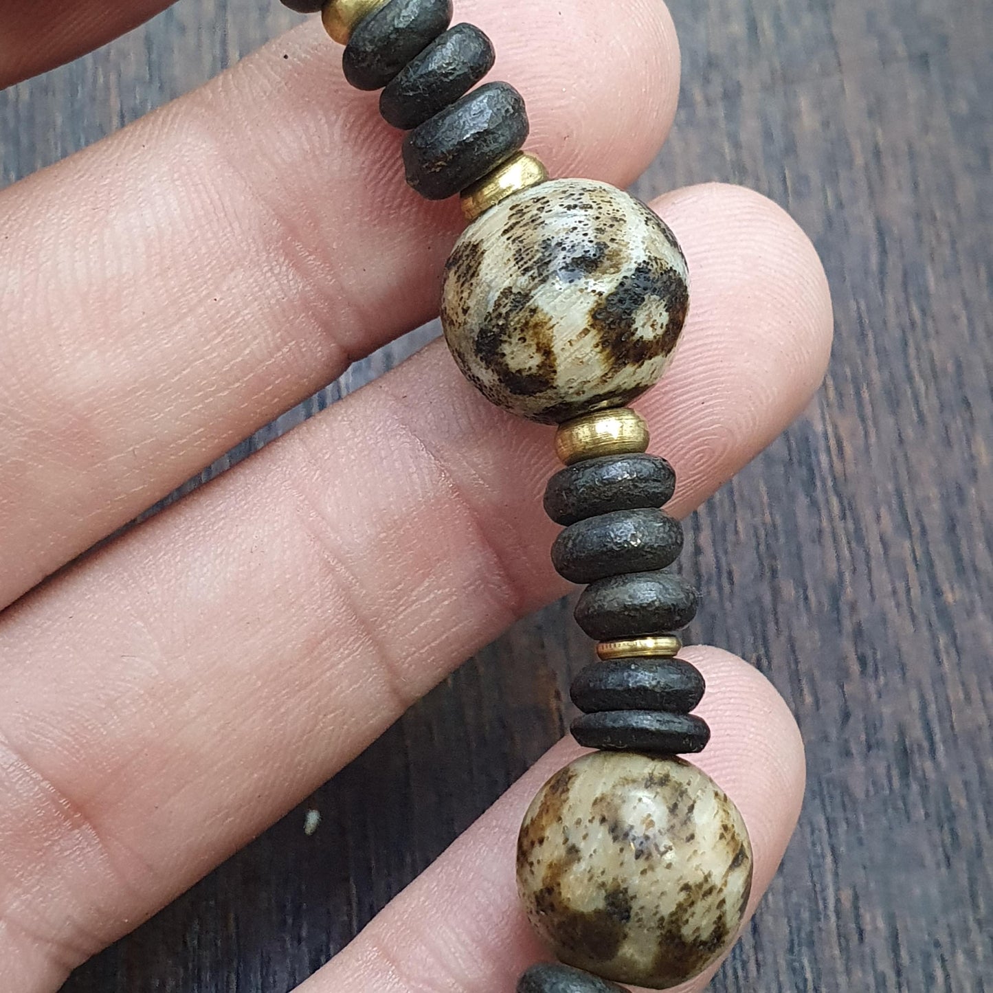Old natural eye agate soleimani and south asian pumtek beads beaded bracelet