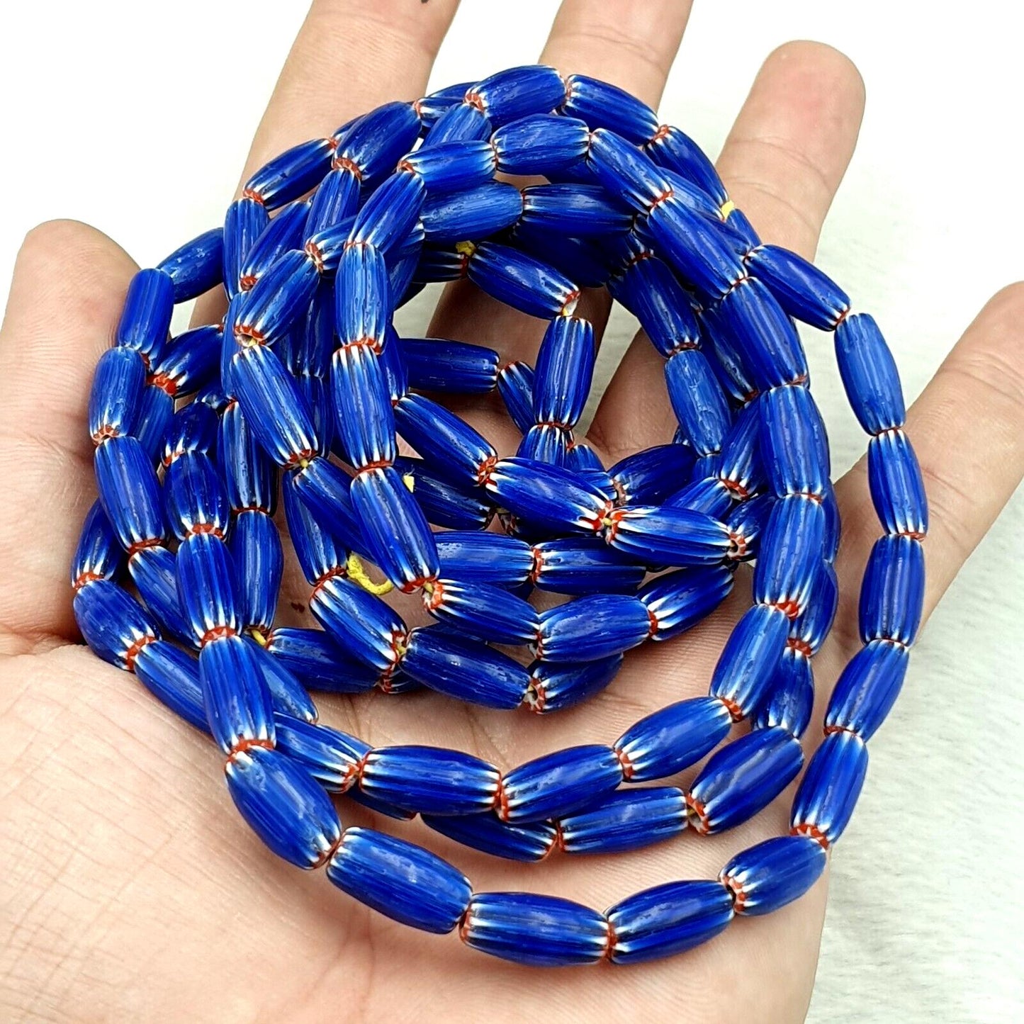 3 vintage blue chevron beads venetian african style 13.5mmx7mm beads long strand