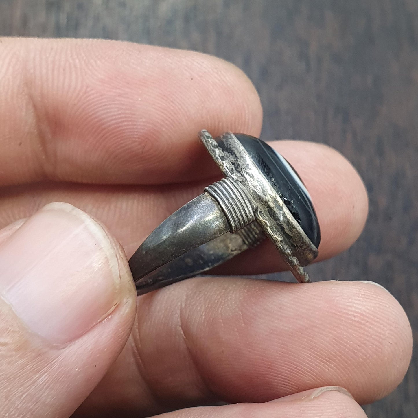 Goat Eye Tibetan eye agate center stone Silver Ring