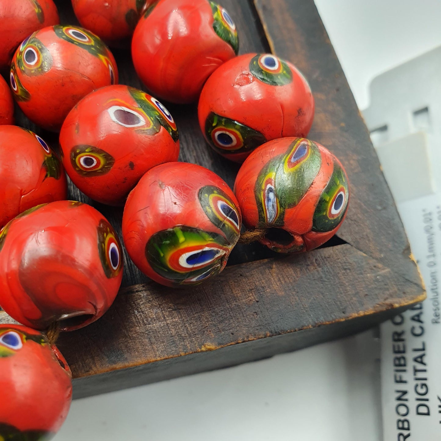 Vintage venetian style orange Red Millefiori Inspired Bead Strand Gift green Eyes 18mm Beads