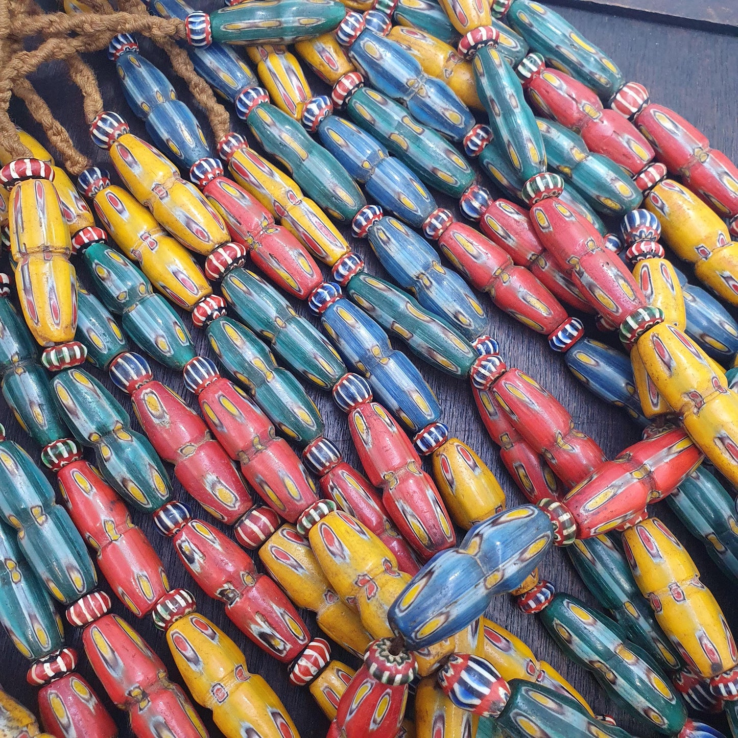 Antique Venetian Style MultiColor Glass Bead Necklace, Handcrafted African Jewelry,Blue,green,red,Yellow Gabri Beads, Elegant Gift for Women