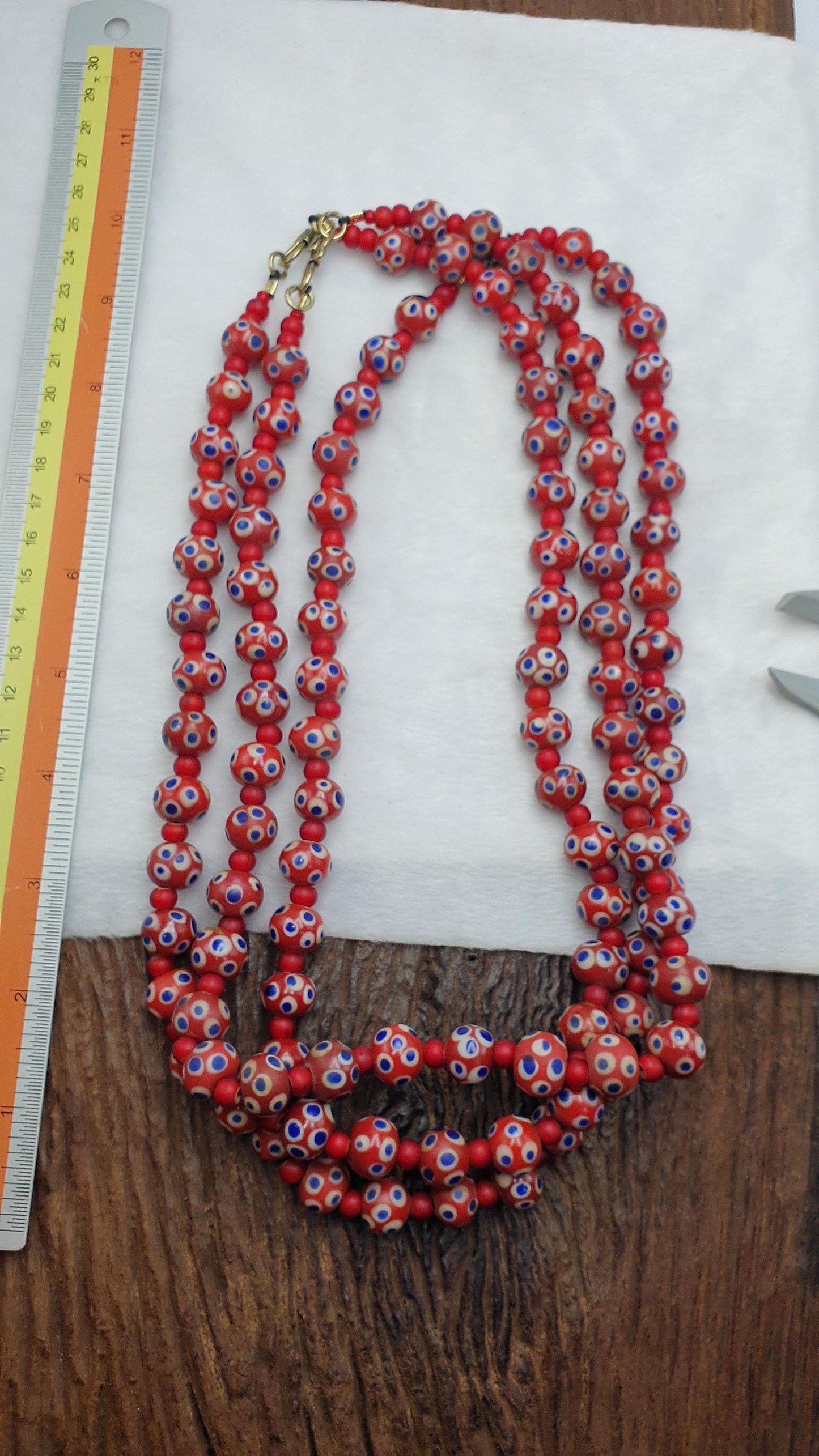 Venetian red whiteheart and venetian inspired red skunk glass beads necklace gift