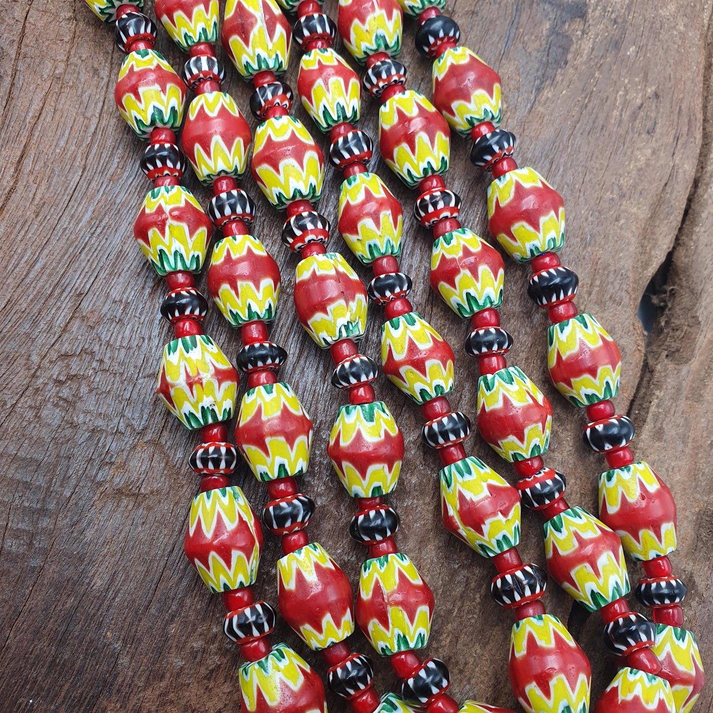 Vintage Venetian African Style Beaded Necklace with Chevron and Whiteheart Beads, Handmade Custom Jewelry, Unique Gift for Her or Him
