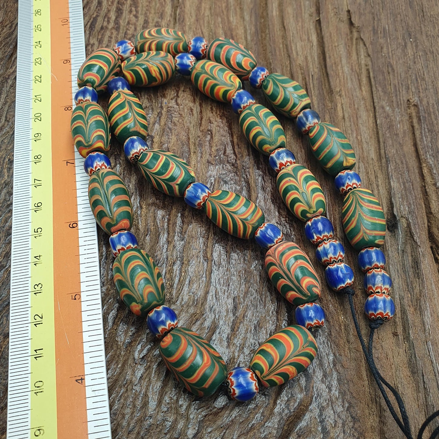 Vintage beads collection feather and Chevron pattern glass beads necklace Gift