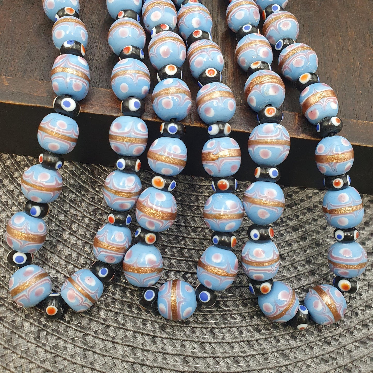 Unique Venetian style skunk wedding cake aventurine beads beaded necklace