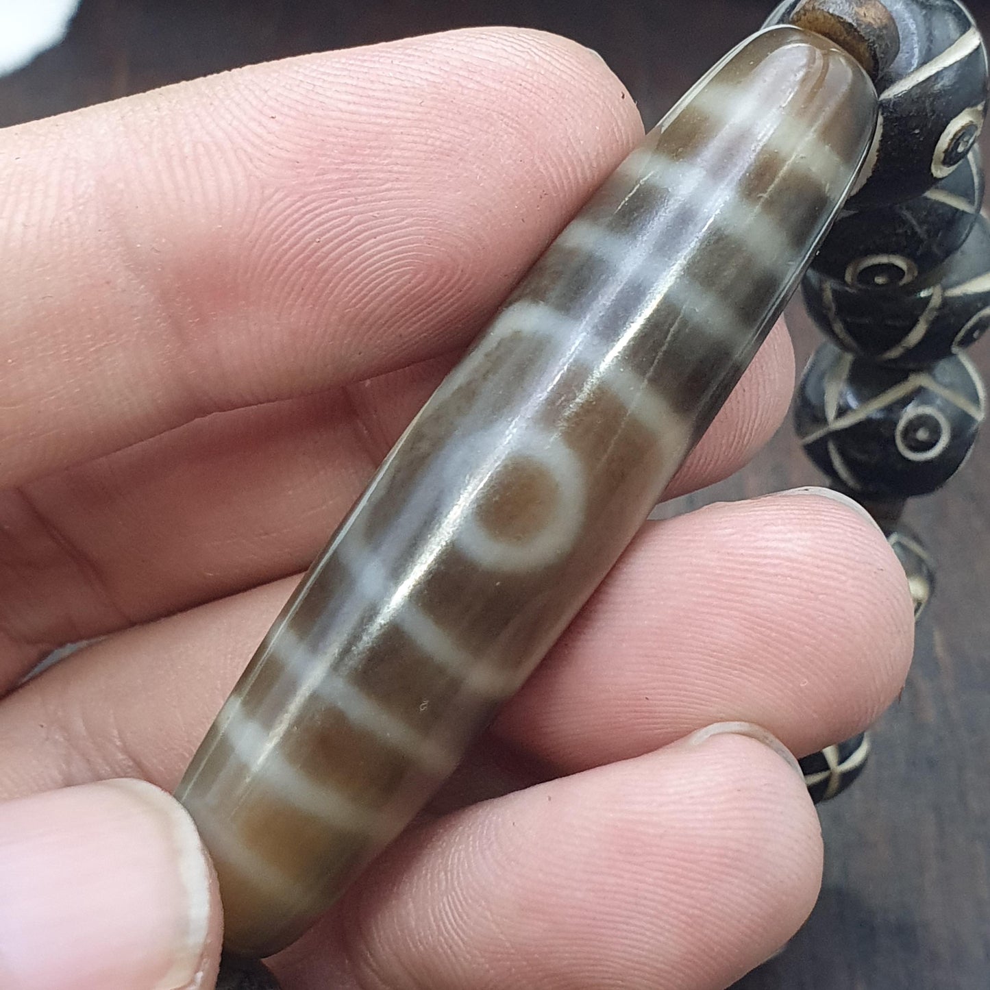 Old himalayan tibetan 3 Eyes dzi agate YAk bone beads unique pattern beaded Braclete