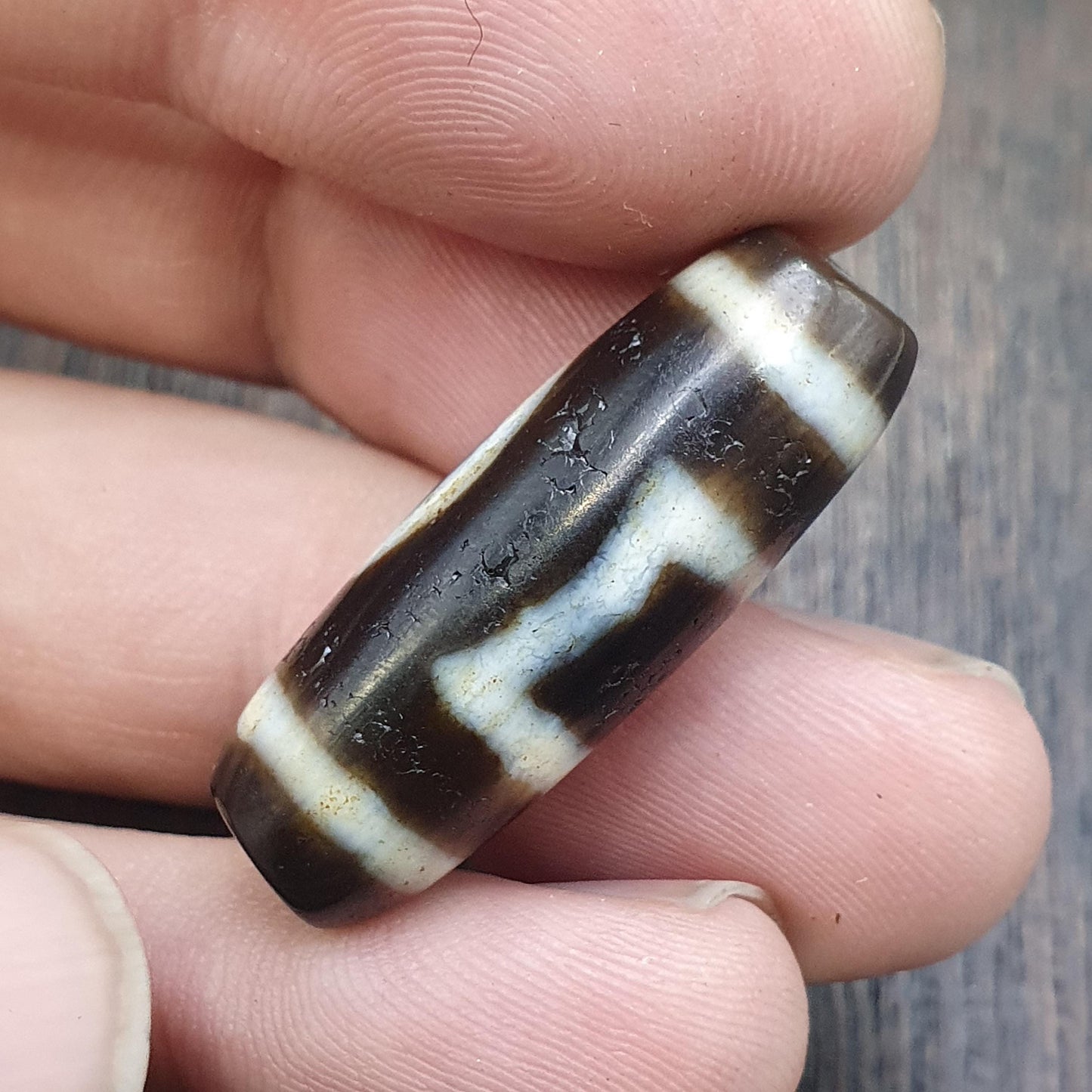 Tibetan nepalese 2 eyes antique agate stone dzi bead amulet hq-a-6