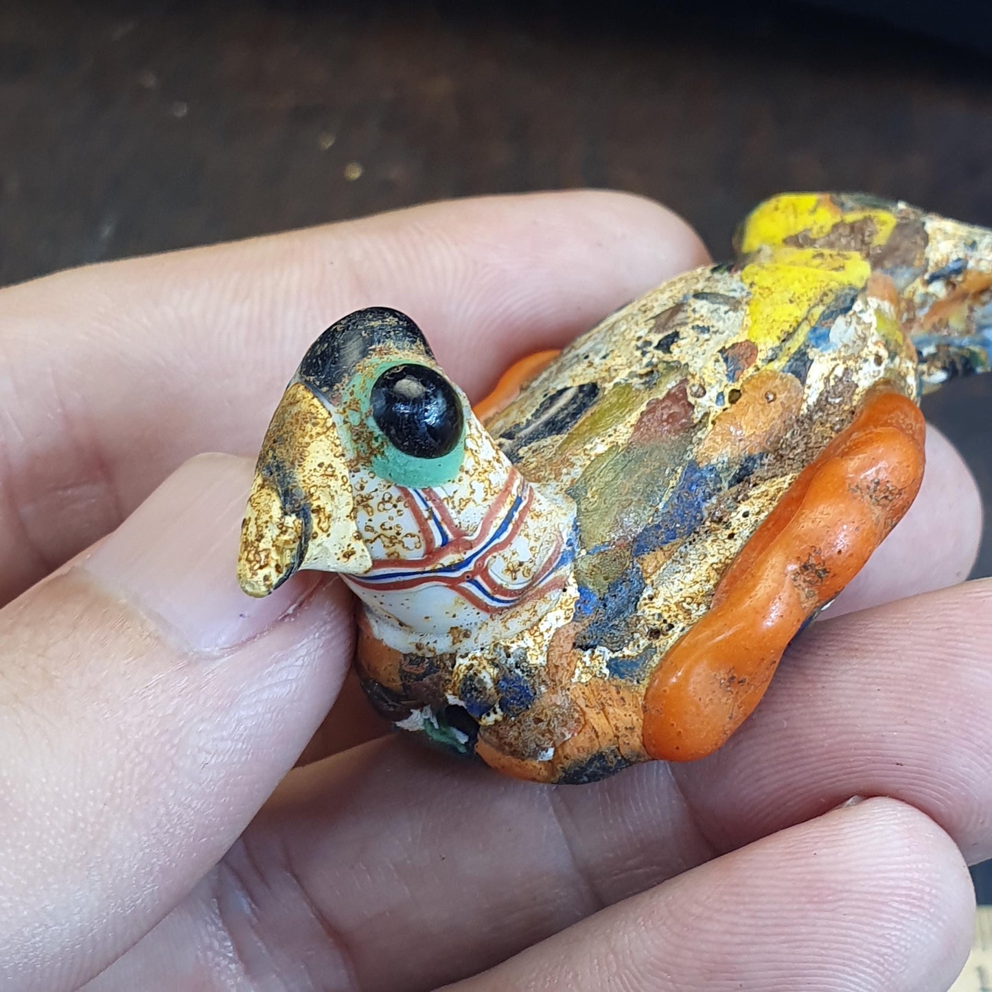 Artisan Glass Face Beads, African Style Bead Lot, Large Figural Bird and Person Beads, Millefiori Lampwork, Whimsical Jewelry Supplies, 5pc