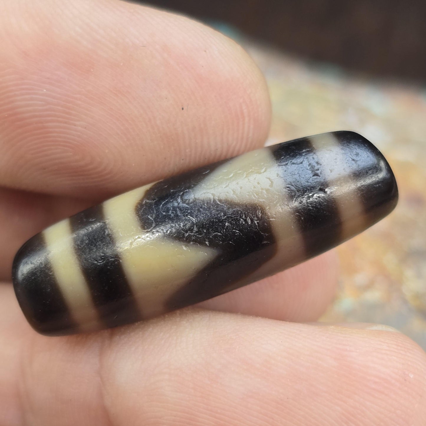 Authentic Taiwan Dzi Agate Protection Amulet Bead Meditation & Feng Shui Unique Patterned Bead for Necklace or Bracelet - Spiritual Gift