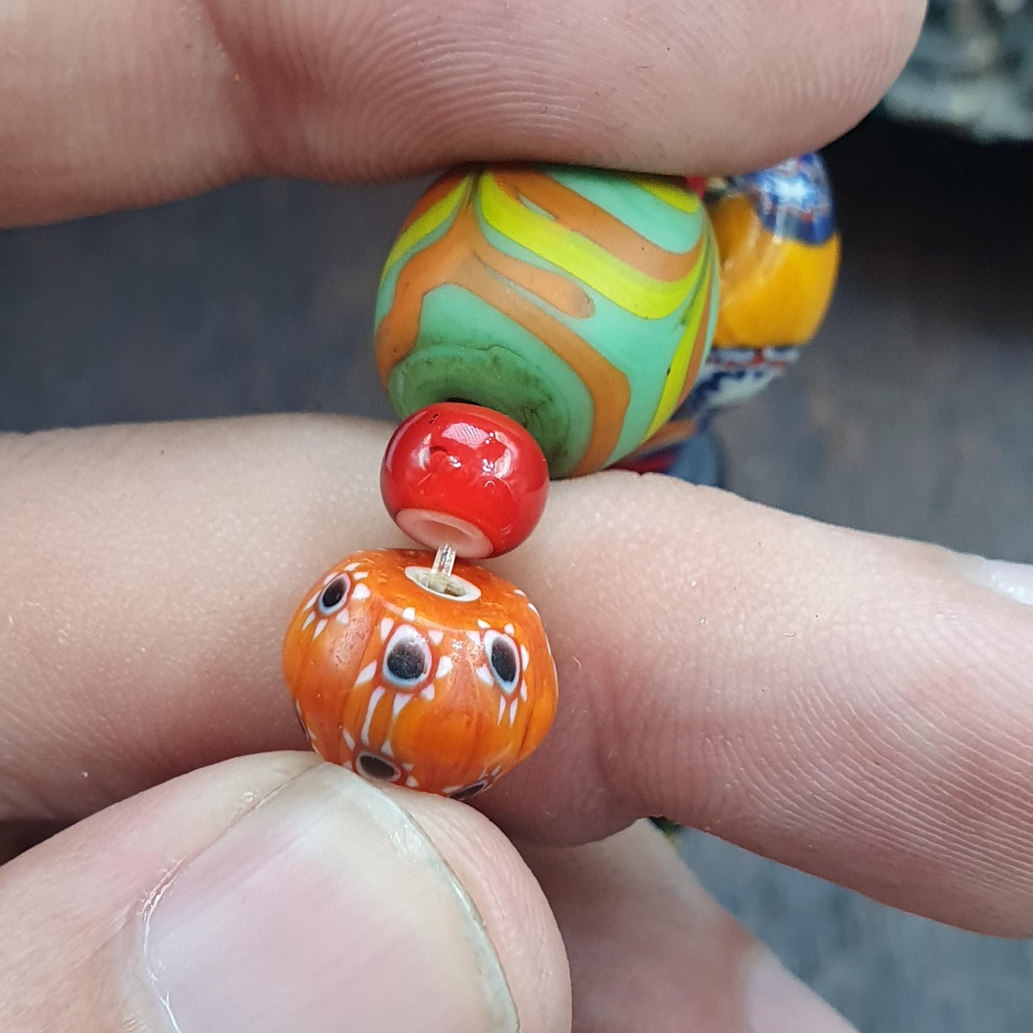 Mixed Venetian Style Glass Bead Bracelet, Colorful Lampwork and Chevron Trade Beads, Artisan Statement Bracelet, Bohemian Gift for Her