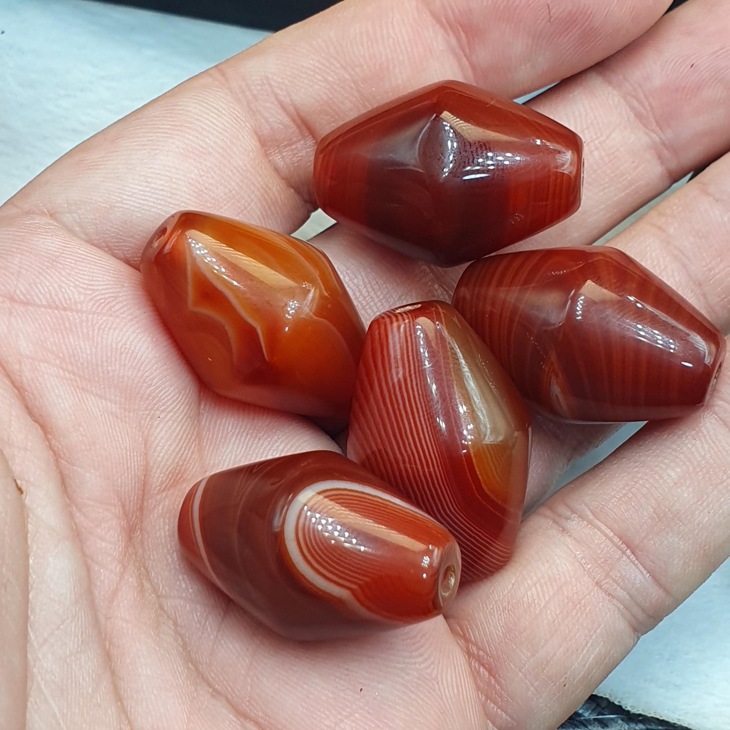 Himalayan red agate beads lot 5 – tibetan carnelian beads, eye agate beads