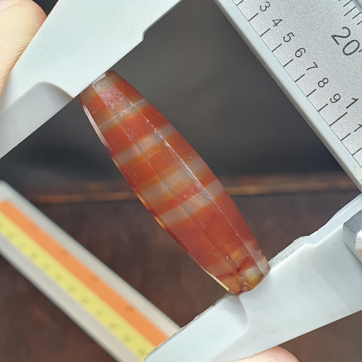 Antique Red and White Stripes Agate Trade Bead: Rare African Faceted Bead 35.5mm