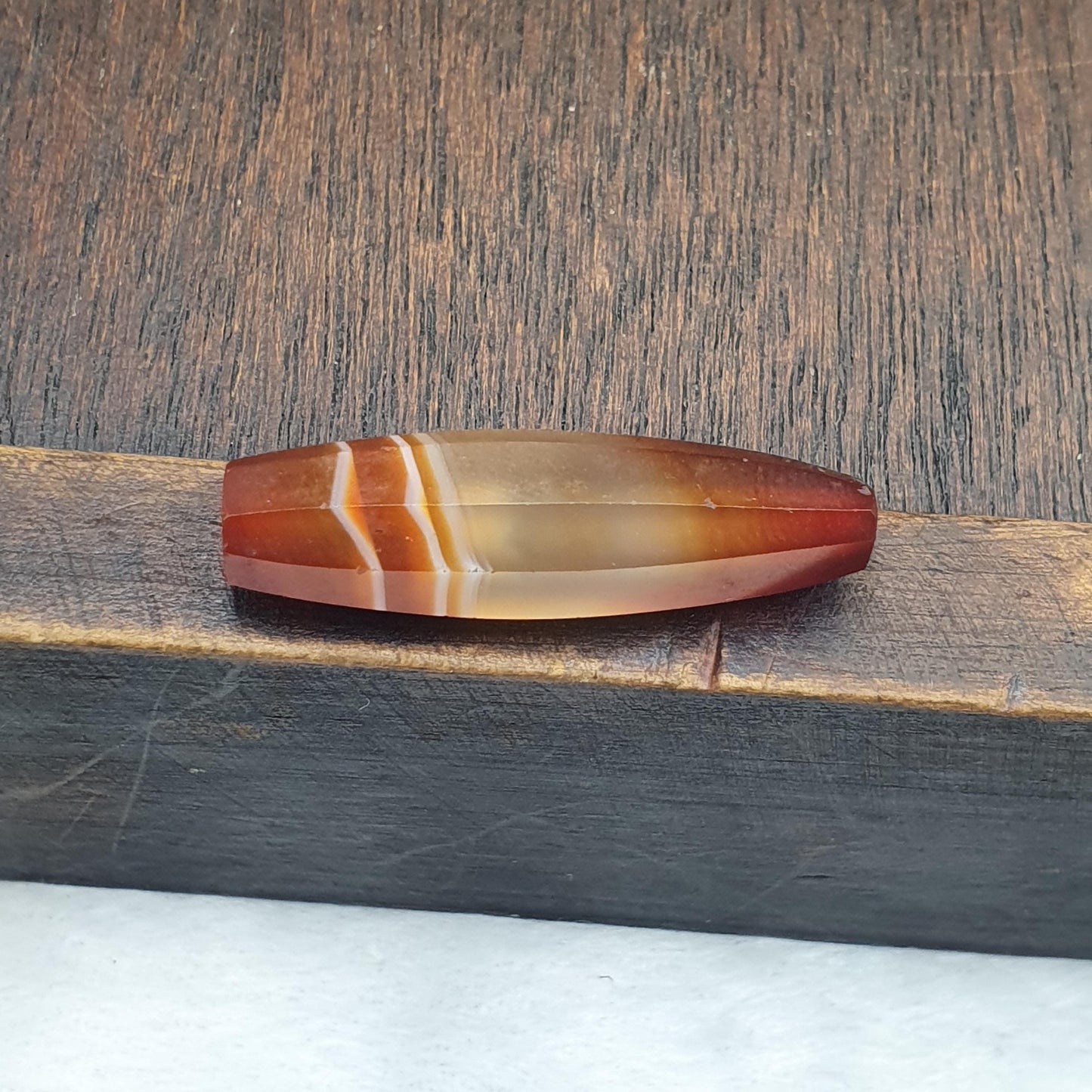 Antique Red and White Stripes Agate Trade Bead: Rare African Faceted Bead 34.5mm