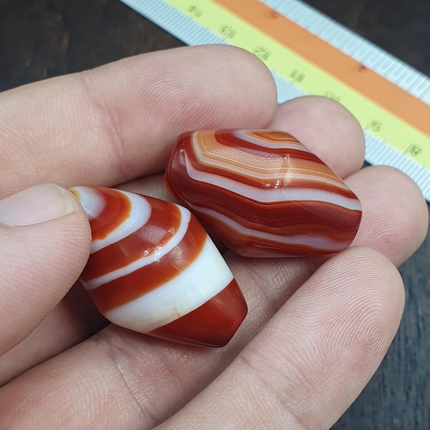 2 Red Agate himalayan tibetan agate carnelian beads