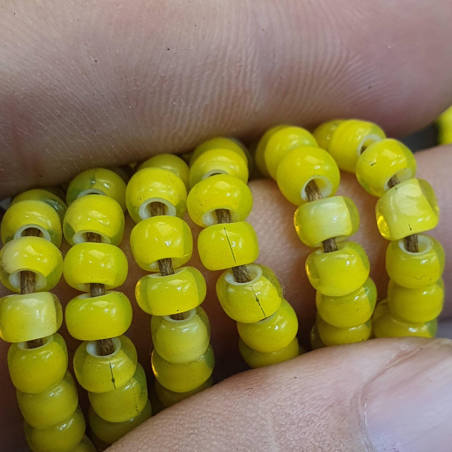 Yellow 5 mm Czech Republic venetian white heart trade beads long strand necklace
