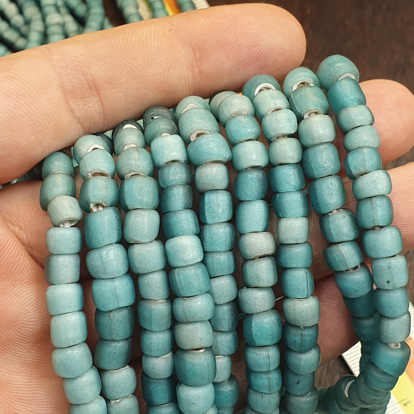Sky Blue white heart 5.5-7 mm Czech Republic glass beads long strand necklace