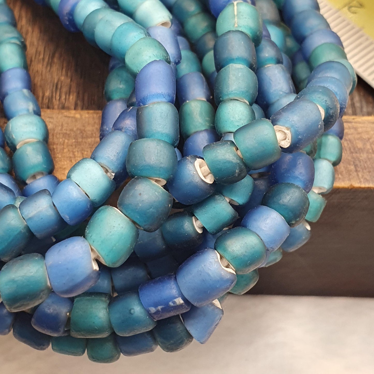 Blue white heart 5.5-7 mm Czech Republic glass beads long strand necklace