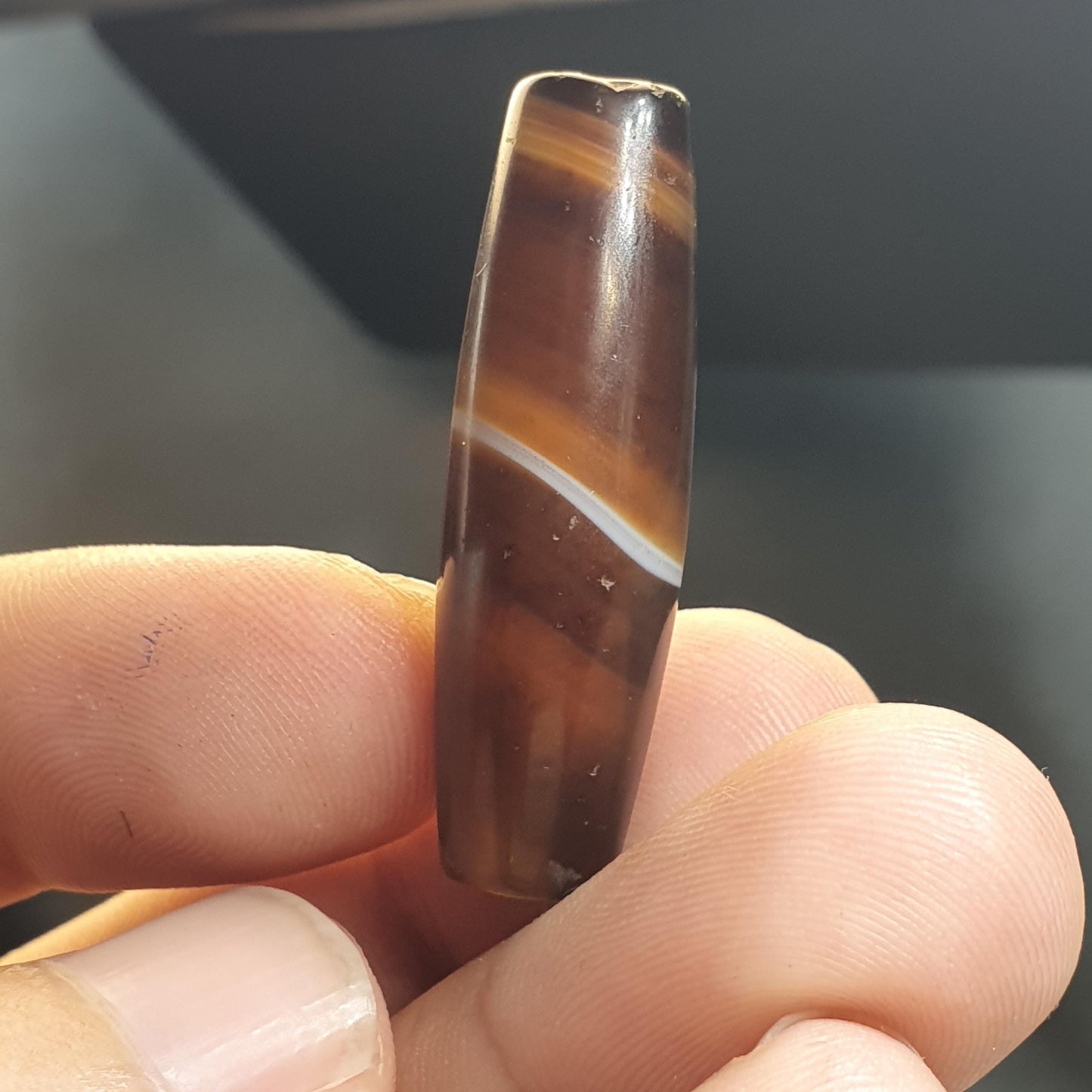 Antique Yemeni Agate Bead 38mm, Banded Sulemani Agate, Natural Striped Agate Talisman, Ancient Style Chung Dzi Bead, Collectible