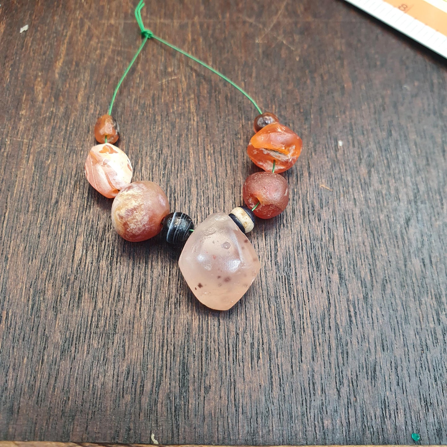 Antique African and Yemeni Carnelian Agate Bead Bracelet: Rare Traded Beads, Mali