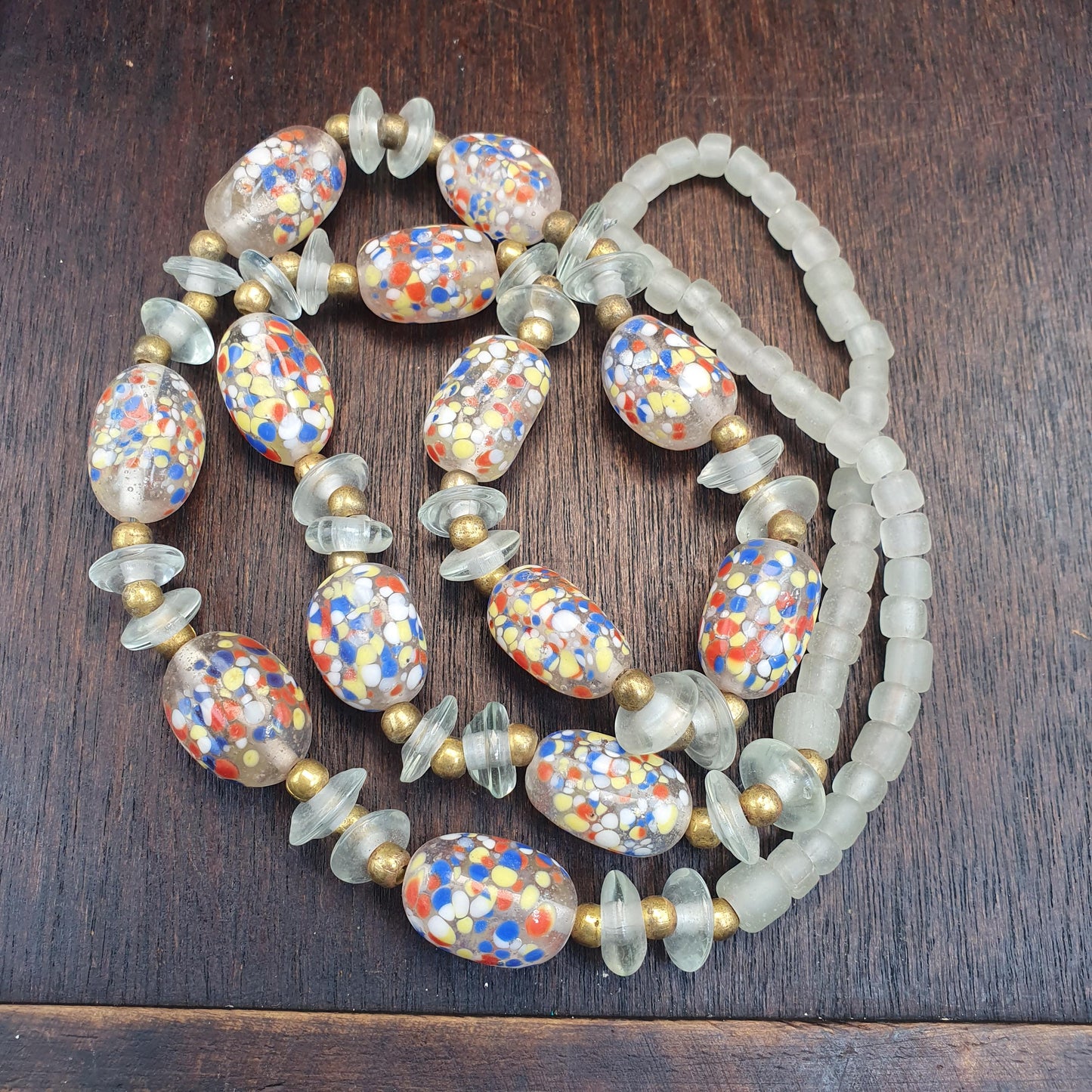 Vintage Murano Style Millefiori Art Glass Bead Necklace Confetti Speckled