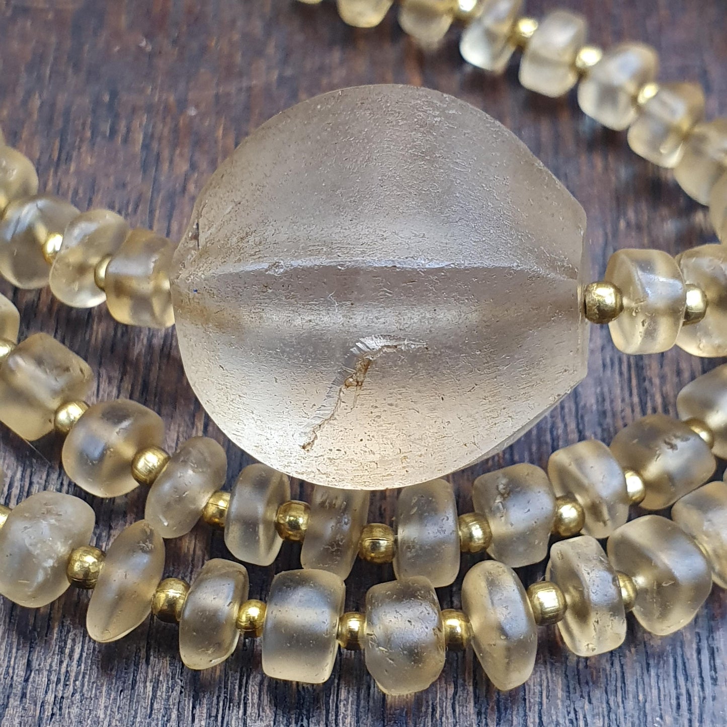 Himalayan Tibetan Quartz Necklace Carved Big Bead Pendant Crystal Beads, Frosted Clear Quartz Spiritual Jewelry, Sacred Protection Gift