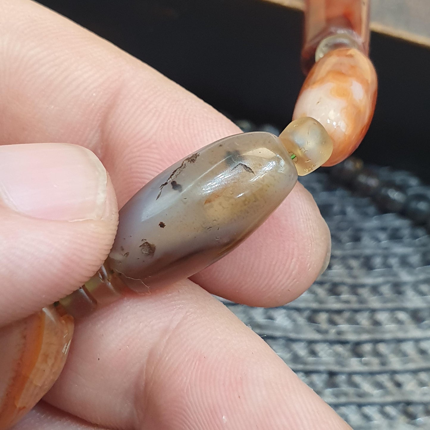 Antique African Agate Necklace, Genuine Carnelian Tube Trade Beads, Trans-Saharan Tribal Stone Choker,