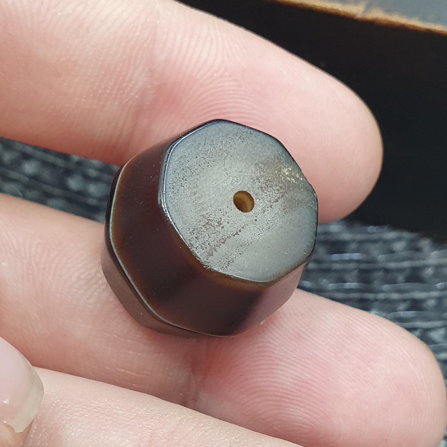 Antique Brown with white 1 line banded Agate Bead 20mm Yemeni Suliemani Agate Amulet