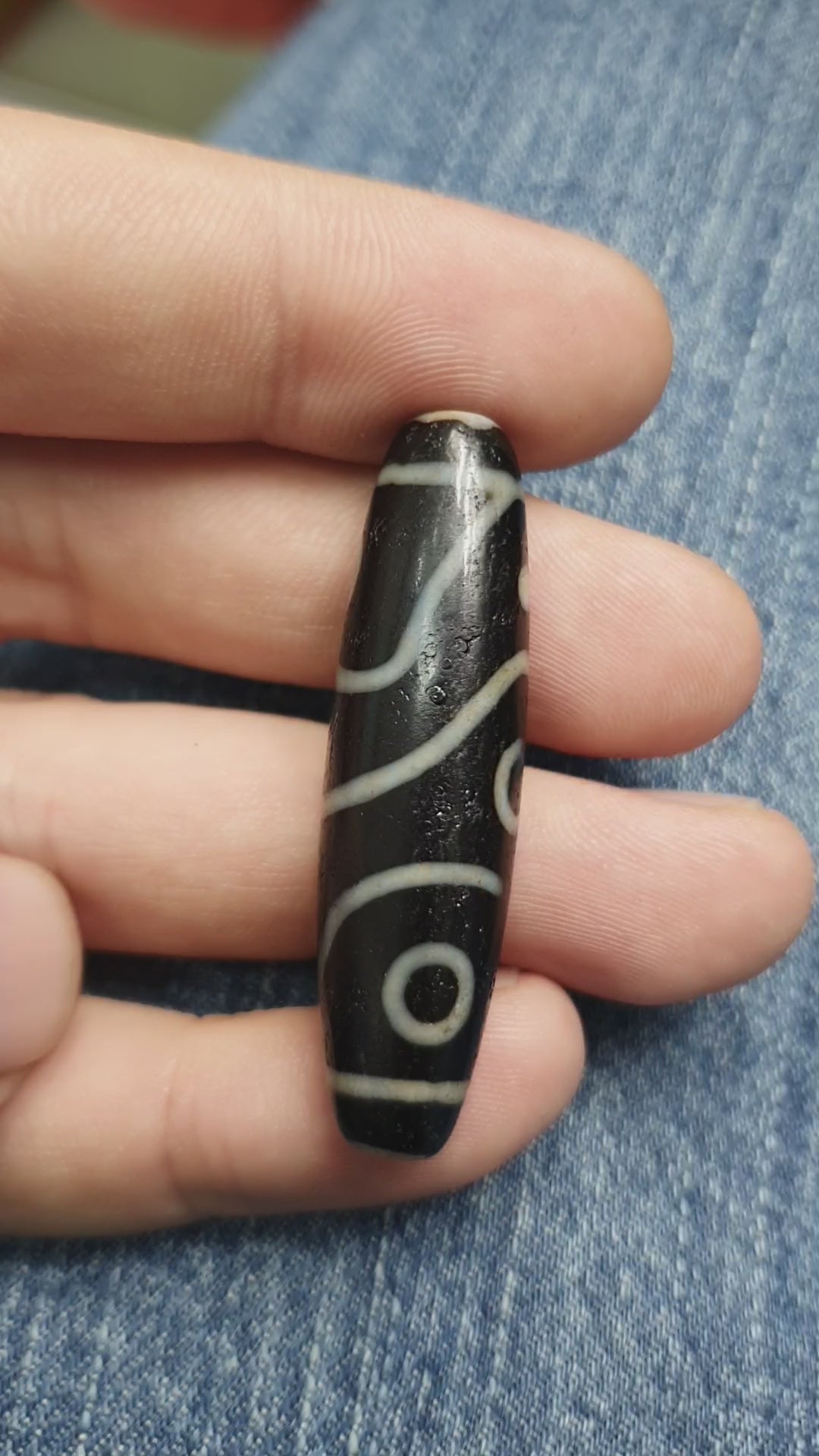 Fish Eye Pattern 3 eyes Himalayan Indo Tibetan Agate Dzi Bead Amulet