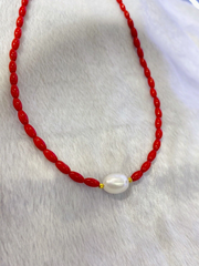 Rice Pearl Angelskin Coral Bead 18" Necklace (AA Collection)