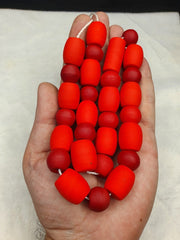 Beautiful Red Round Beautiful Glass Beads Long Strand Necklace