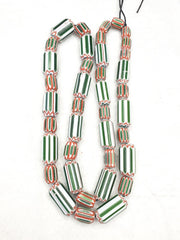 Vintage Venetian inspired Trade beads Old Green Glass Chevron Beads Long Strand