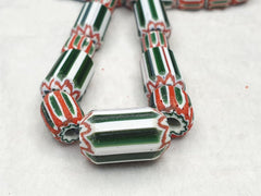 Vintage Venetian inspired Trade beads Old Green Glass Chevron Beads Long Strand