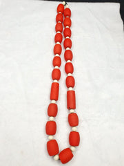 Beautiful Red Round Beautiful Glass Beads Long Strand Necklace