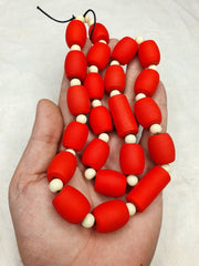 Beautiful Red Round Beautiful Glass Beads Long Strand Necklace