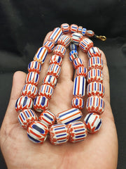 Vintage Beautiful chevron Trade Glass blue beads Necklace