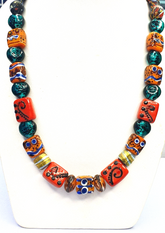 Vintage Czech necklace fancy striped GLASS ART lampworked glass beads