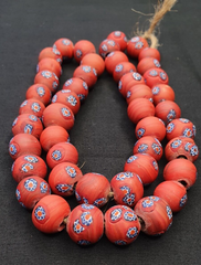 Vintage Flower RED Glass Beads Mura Beaded Necklace Strand VTG