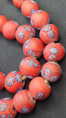 Vintage Flower RED Glass Beads Mura Beaded Necklace Strand VTG