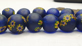 Vintage Antique Blue cobalt yellow flowers African trade Glass Beads Necklace