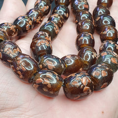 Vintage glass beads aventurine BROWN fancy trade Beads 15x15MM