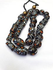 Vintage Zebra Traded glass Beads / Beaded long Necklace