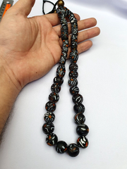 Vintage Zebra Traded glass Beads / Beaded long Necklace