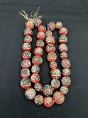Old Vintage Indo Nepal Clay Beads long Strand hand painted Clay beads