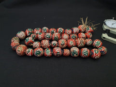 Old Vintage Indo Nepal Clay Beads long Strand hand painted Clay beads