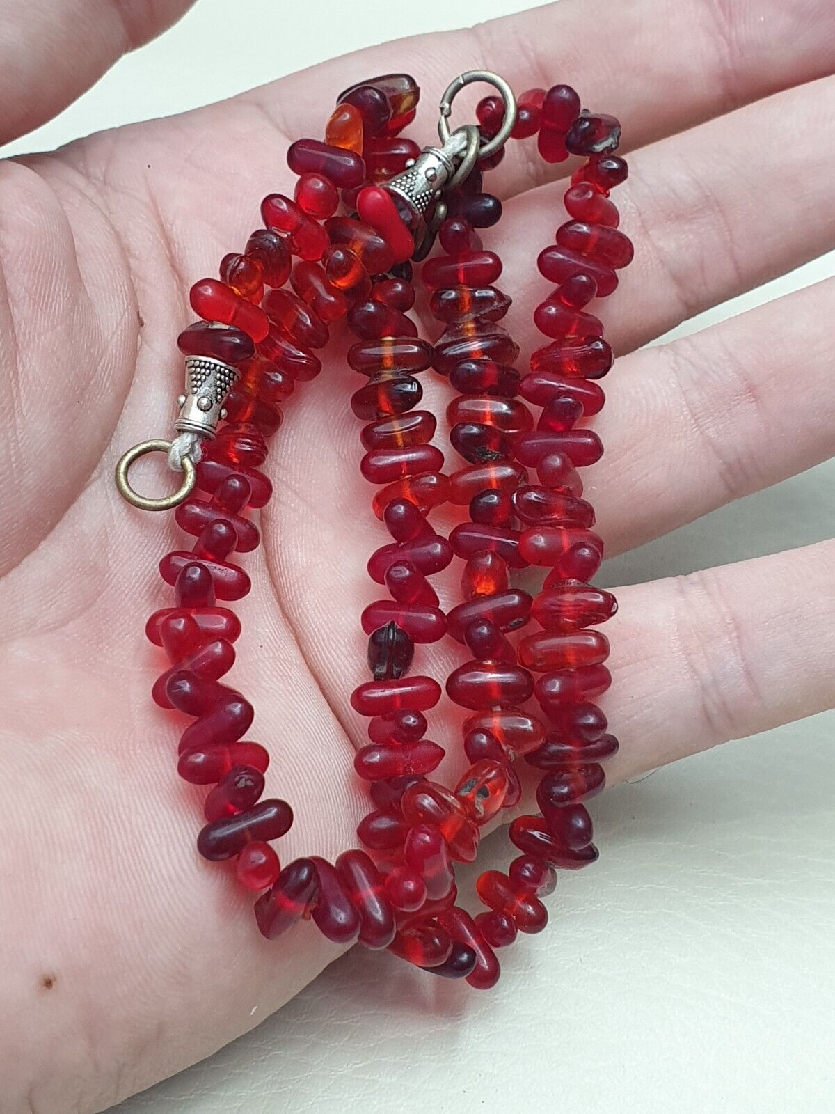 古董舊珠子交易紅色玻璃珠珠寶項鍊 Mala