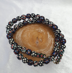 Black Venetian Hundred eyes Skunk Style Beads Necklace 24 inches long