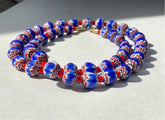 Tiny Blue Chevrons and White Heart venetian Beads African COLLECTION Necklace