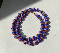 Tiny Blue Chevrons and White Heart venetian Beads African COLLECTION Necklace
